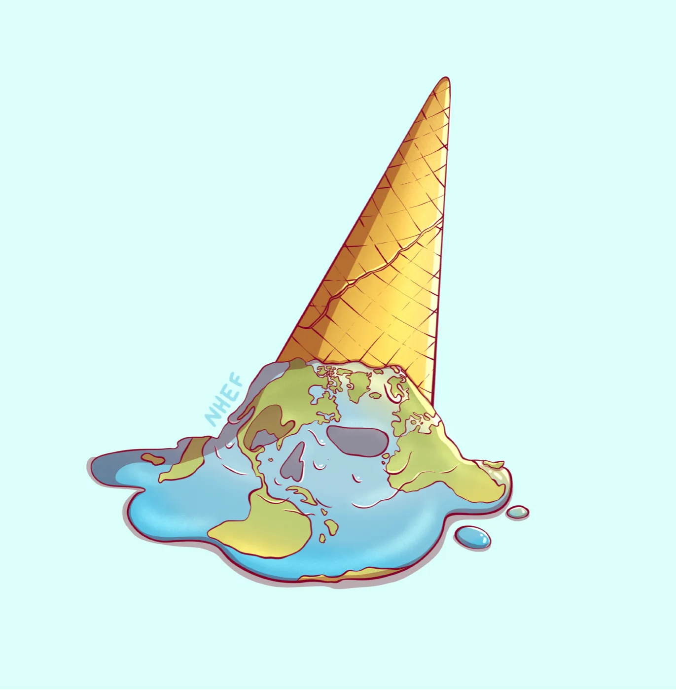 The Earth as a melting ice cream cone — illustration by Lizy Del Busto